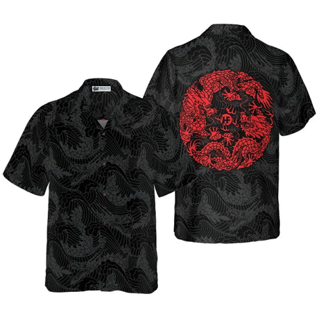 All Over Print Flame Dragon Pattern Hawaiian Shirts For Men Summer Short Sleeve Button Up Beach Shirts Blouse Mens Streetwear - Lootquake