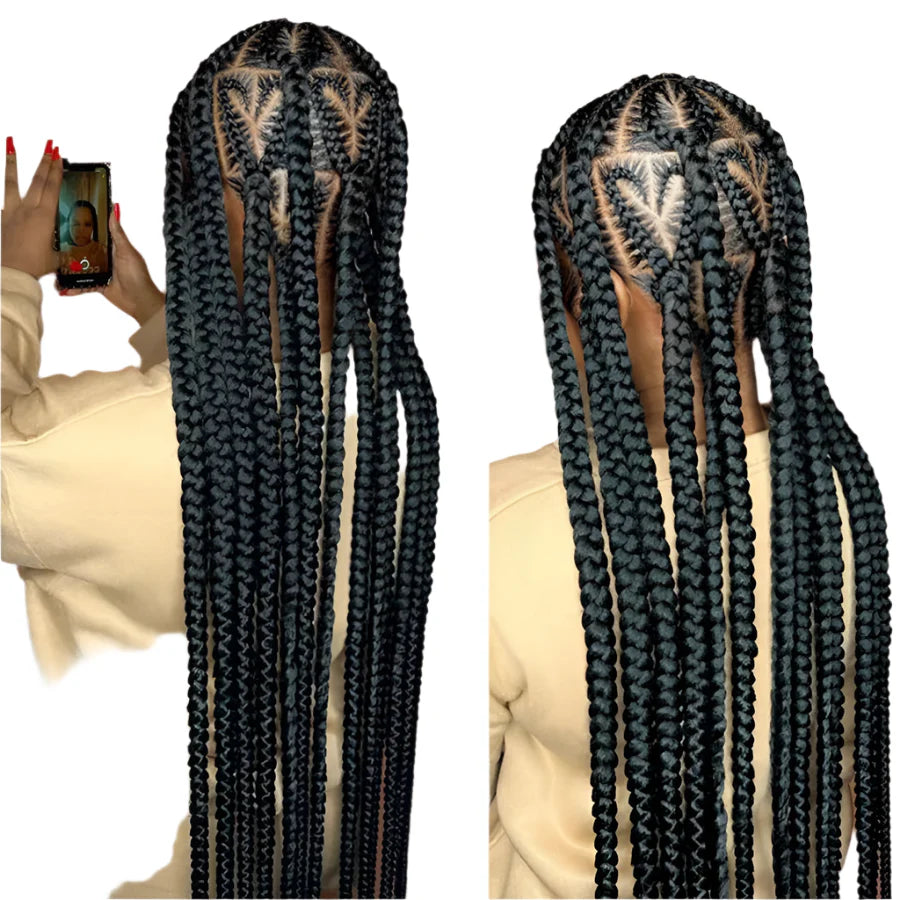 36" Heart Box Braids Lace Wig | Full Lace Cornrow Braids | Synthetic Braided Wig for Black Women | Clearance
