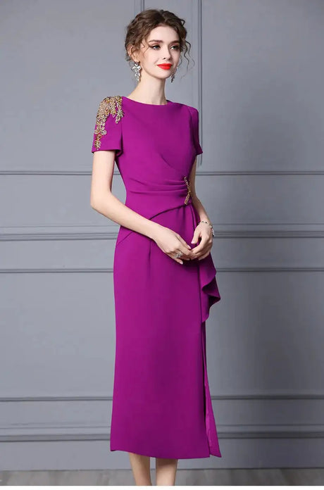 Long Dress Summer 2022 new purple nail drill elegant temperament close waist fish tail evening dress - Lootquake