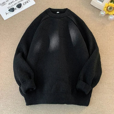 TFETTERS Brand Sweaters Trend 2025 Mans Autumn Winter Solid Color Splicing Loose O Neck Oversize Pullover New Man Motion Clothes - Lootquake