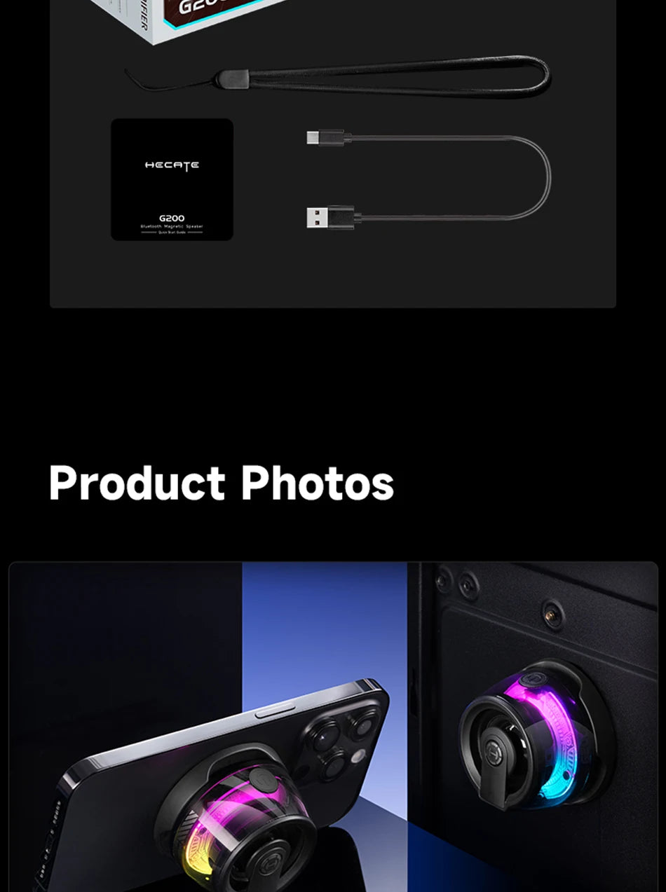 Enceinte Bluetooth portable Edifier HECATE G200, éclairage RGB, haut-parleur magnétique BT5.3, mini caisson de basses, autonomie de 7 heures, support pour téléphone