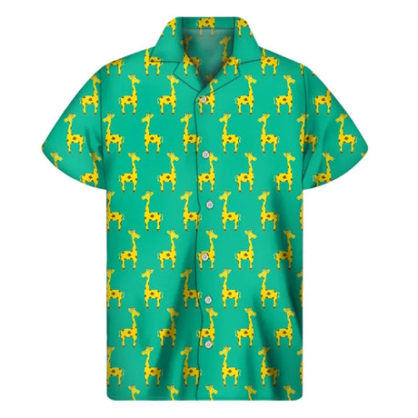 3D Printed Black And White Giraffe Pattern Hawaii Shirts Mens Short Sleeve Big Size Beach Shirts Funny Giraffe Party Blouse Tops - Lootquake