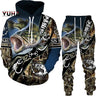 New 3D Fishing Art Print Casual Couple Hoodies Outfits Hip Hop Streetwear Hooded Sweatshirt+Sweat Pants Men's Tracksuit Set - Lootquake