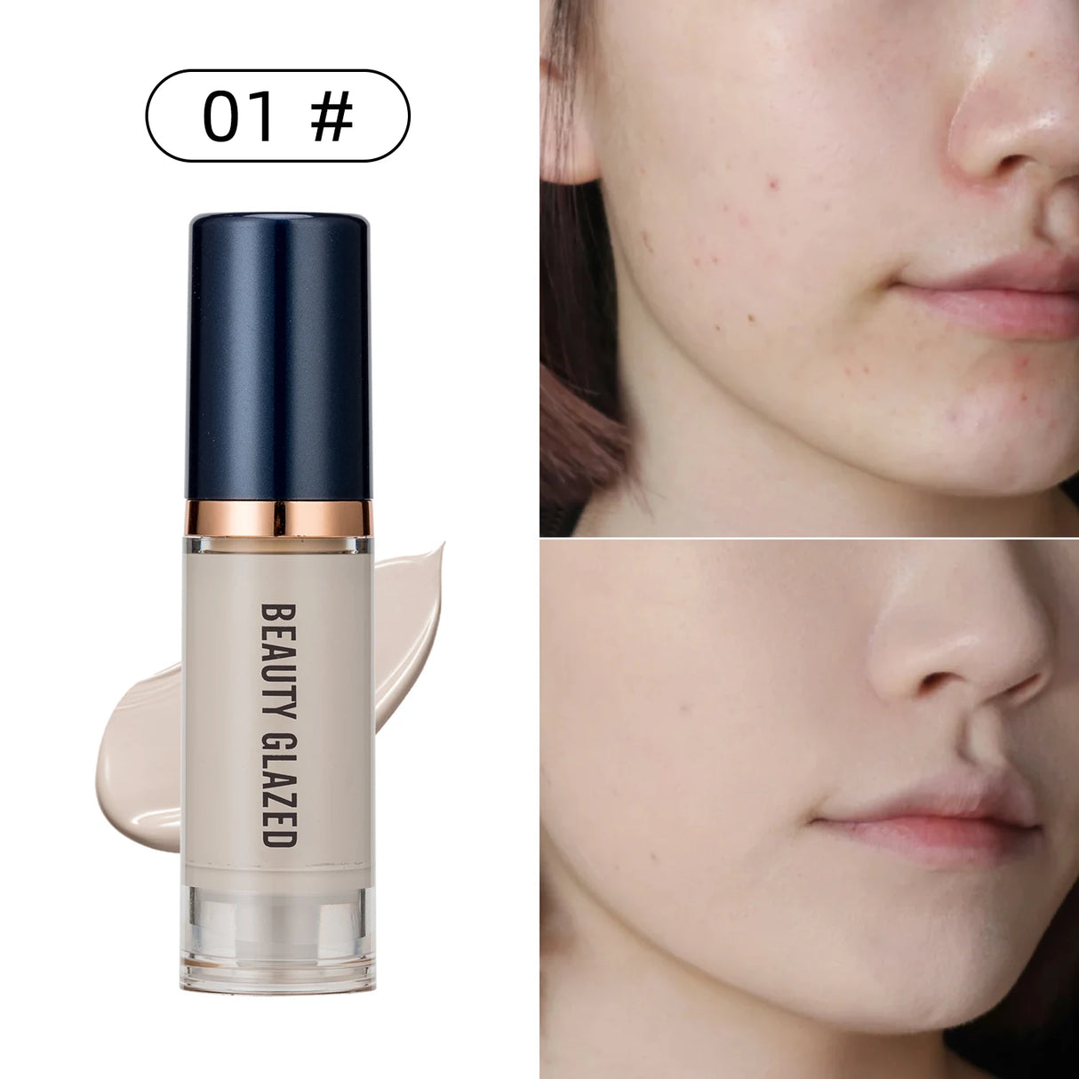 BEAUTY GLAZED 6 Color Liquid Foundation,Full Coverage, Long-Lasting, Waterproof, Natural Effect,Hydrating