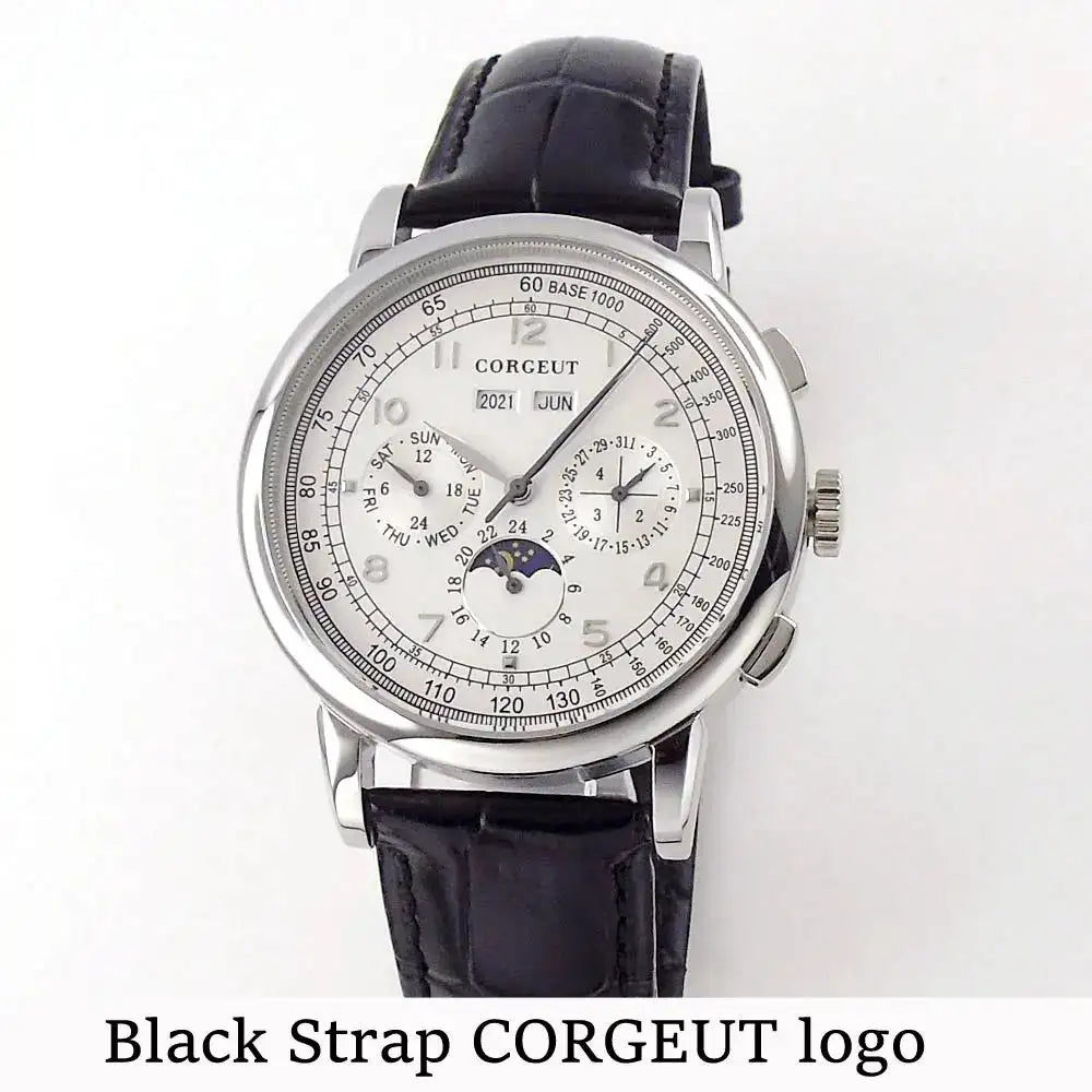 Corgeut Multi Functional Watch Automatic Mechanical Watch for Men 42mm Day Date Month Year Day/Night ST1655 Movt Polished Case - Lootquake