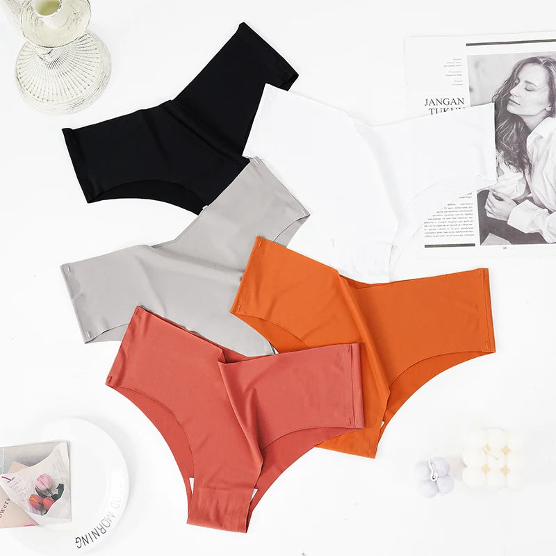 Seamless Ice Silk Underwear Ladies Low Waist Briefs Sexy V-neck Underpant Solid Color Women's Panties Female Lingere - Lootquake