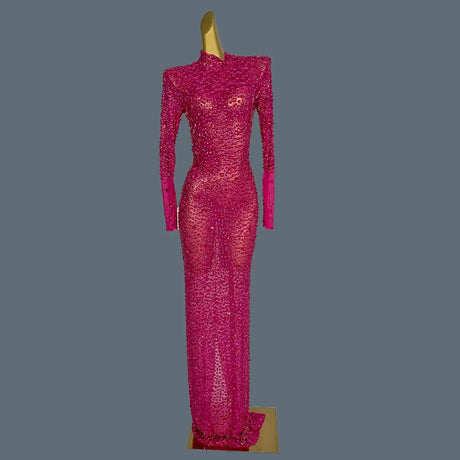 Stunning Evening Gown Long Dress Birthday Celebrate Luxurious Costume Sparkly Big Rhinestone Dancer Flashing Party Dress Gesebei - Lootquake