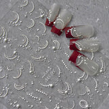 Luxury Crystal Diamond Nail Stickers Classic White Elegant French Pearl Lines Self Adhesive Nail Decorations Stickers DIY Decals