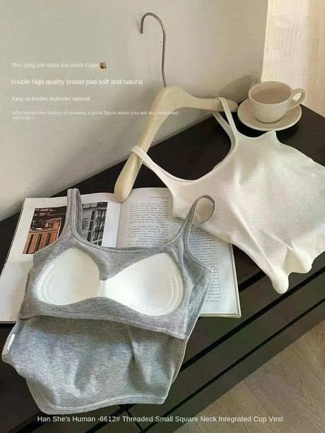 Solid All-Match Invisible Integrated Chest Pad Cami 2024 Spring New Korean Women clothes Short Sleeveless Top - Lootquake