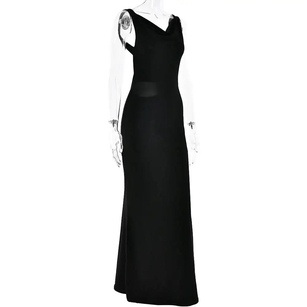 Sibybo Fashion Elegance Sleeveless Backless Long Dress Basics Solid Color Skinny Robe 2024 Temperament Women Club Party Dresses - Lootquake