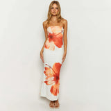 CUTENOVA Women's 2024 New Flower Printed Tubeless Dress Casual Vacation Off Shoulder Slim Beach Floor Length Long Dress - Lootquake