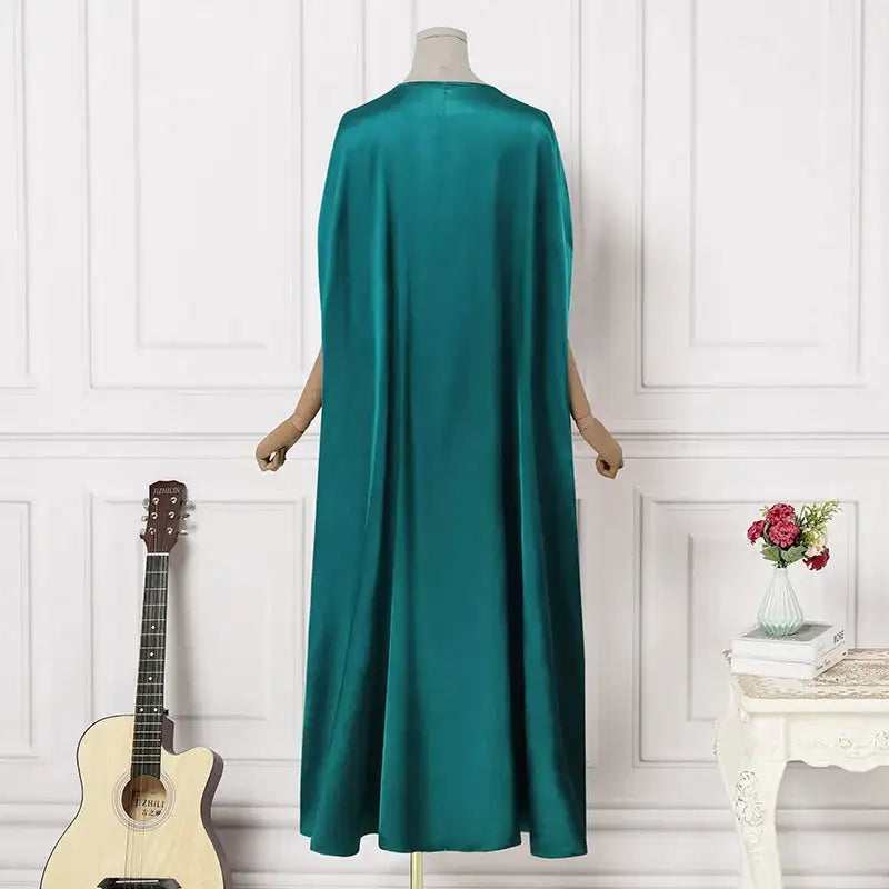 VONDA 2024 Elegant Women Satin Long Dress Autumn Maxi Sundress Elegant O-Neck 3/4 Bat Sleeve Casual Vestido Party Robe Oversize - Lootquake
