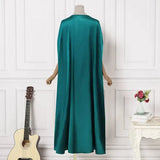 VONDA 2024 Elegant Women Satin Long Dress Autumn Maxi Sundress Elegant O-Neck 3/4 Bat Sleeve Casual Vestido Party Robe Oversize - Lootquake