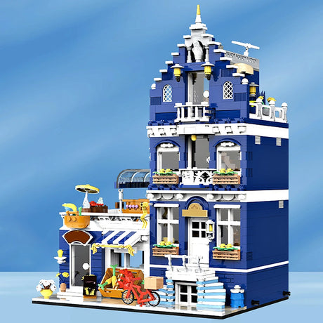 European Market Street Villa House Model Building Blocks MINI Creative Architectural Scene Light Assemble Brick Toy Kid Gift - Lootquake