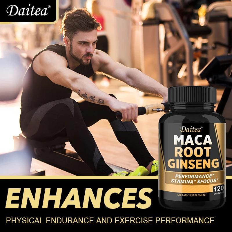 Black + Red + Yellow Maca Root Ginseng Extract Supplement for Men and Women, Natural Energy Support, Stamina, Focus