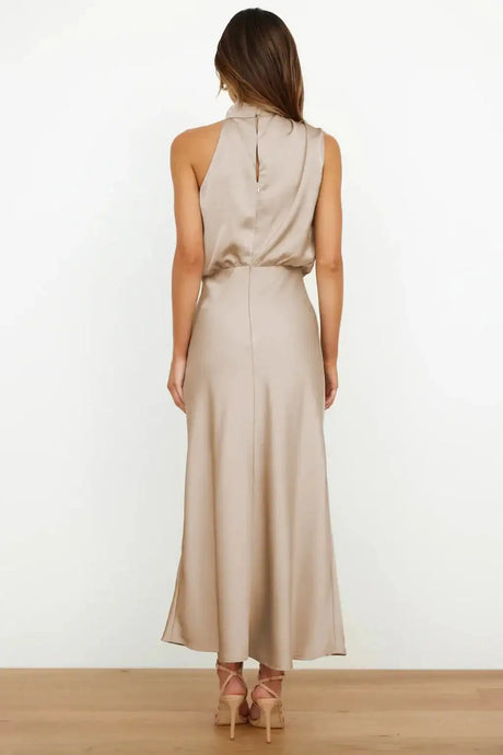 Summer High-End Silk Satin Sleeveless Long Dress Women Fashion Elegant Celebrity Dresses Evening Dress Party Clothes Ladies - Lootquake
