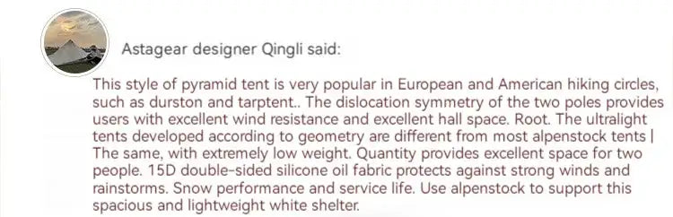 ASTA GEAR Yun Chuan double-sided silicon-coated double A pyramid 15D nylon rodless camping hiking outdoor tent - Lootquake