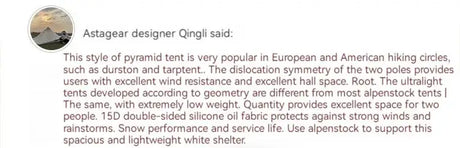 ASTA GEAR Yun Chuan double-sided silicon-coated double A pyramid 15D nylon rodless camping hiking outdoor tent - Lootquake
