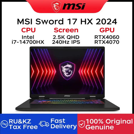 2024 MSI Sword 17 HX Laptop 17 Inch 2.5K QHD 240Hz IPS Screen Netbook i7-14700HX 16GB 1TB SSD RTX4060 Gaming Notebook Computer - Lootquake
