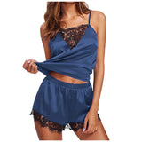 Women Sleepwear Satin Sexy Lace Pajamas Set Female Elegant Sleeveless Top And Shorts Nightgowns Bathing Suit Underwear Canisa - Lootquake