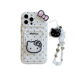 Korean Polka Dot Hello Kitty Bowknot Card Slot Bag Holder Phone Case For iPhone