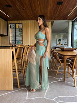 Mesh Long Dress Women Summer Cutout Party Dresses Cover Up Elegant Slim Split Maxi Vestidos Holiday Beach Robe - Lootquake