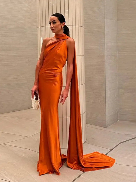 Elegant Satin Halter Slim Long Dress With Scarf Women New Sexy Backless Sleeveless Maxi Dresses Summer Lady Party Chic Vestidos - Lootquake