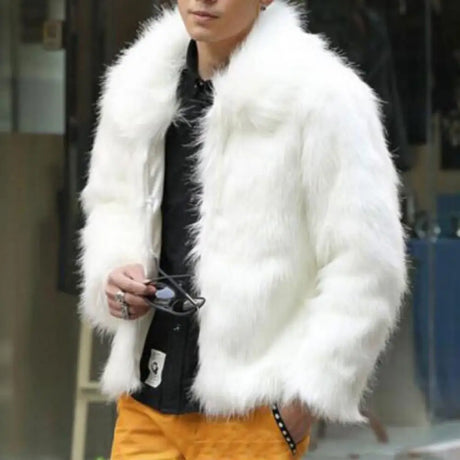 Imitation Fur Men Jacket Lapel Long Sleeve Thermal Retro Coat Windproof Fox Fur Lapel Men's Casual Slim Coat Jaqueta Motoqueiro - Lootquake