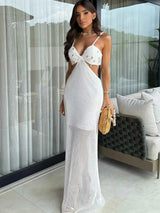 Mesh Long Dress Women Summer Cutout Party Dresses Cover Up Elegant Slim Split Maxi Vestidos Holiday Beach Robe - Lootquake