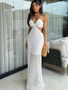 Mesh Long Dress Women Summer Cutout Party Dresses Cover Up Elegant Slim Split Maxi Vestidos Holiday Beach Robe - Lootquake