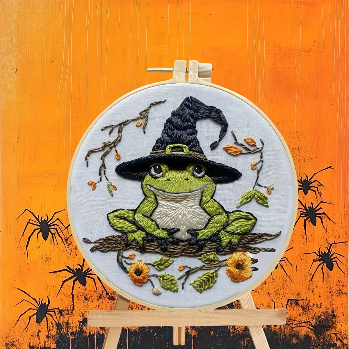 Halloween-themed pattern hand-embroidery DIY set material package, the set includes needles, threads, embroidery strips, and an