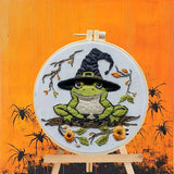 Halloween-themed pattern hand-embroidery DIY set material package, the set includes needles, threads, embroidery strips, and an