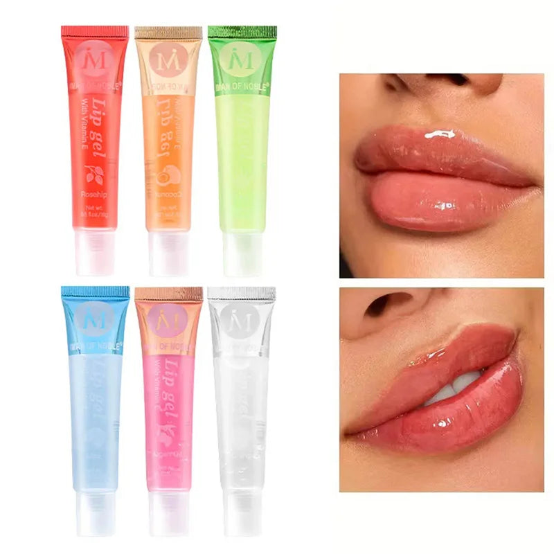 6pcs Fruit Moisturizing Lip Gloss Oil,Transparent Lipstick,Ve, Rosehip,Argan,Peppermintaloe,Coconut Flavor Lip Gel,Long Lasting