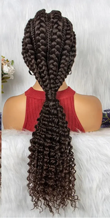 28" Knotless Cornrow Braids Wig with Curly Ends | Transparent Lace Front | Baby Hair