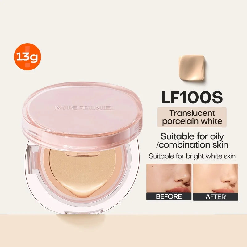 Crema hidratante en polvo Mistine Foundation Air Cushion con acabado natural y húmedo para pieles mixtas (13 g, 1 unidad)