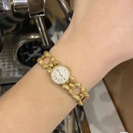 High Quality Brass 18K Gold Plated 2025 Vintage Lucky Small Retro Ladies Watch  Unique Steel Band Quartz High Quality - Lootquake