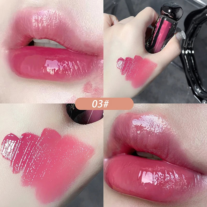 Rouge à lèvres liquide violet foncé, léger, longue tenue, transparent, hydratant, effet miroir, rose pêche, antiadhésif