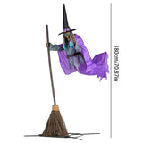 Halloween Props with Terrifying Sounds and Lights Halloween Flying Witch Decor Broom Wizard Decor for Balcony Entry Themed Party