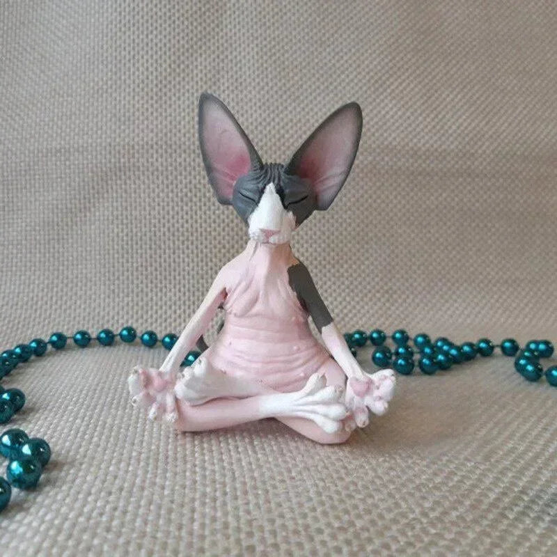 Estatua de Buda Gato Esfinge: Escultura de meditación y yoga para decoración de jardín, arte fantástico y adorno de gato feliz