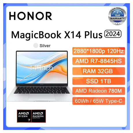 Honor X14 Plus laptop R7-8845HS Radeon 780M 16G+512GB SSD 60Hz IPS Full Eye Screen 14-inch Notebook Win11 - Lootquake