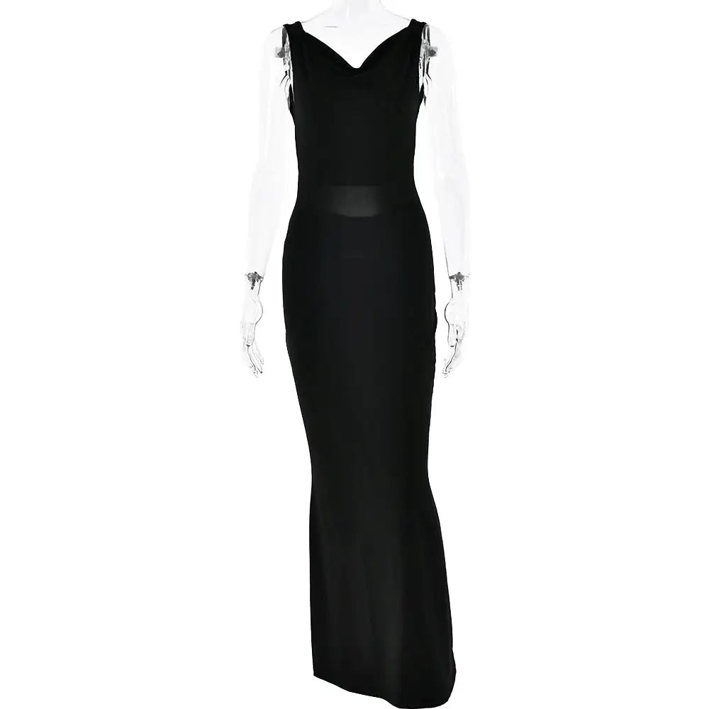 Sibybo Fashion Elegance Sleeveless Backless Long Dress Basics Solid Color Skinny Robe 2024 Temperament Women Club Party Dresses - Lootquake