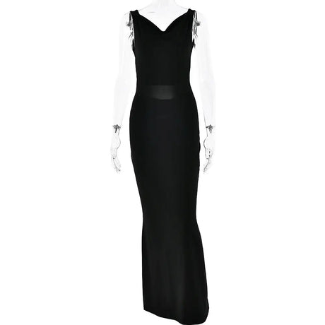 Sibybo Fashion Elegance Sleeveless Backless Long Dress Basics Solid Color Skinny Robe 2024 Temperament Women Club Party Dresses - Lootquake