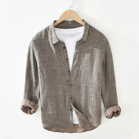 Spring Autumn New Fashion Cotton Hemp Solid Color Long Sleeve Men's Clothing Blouse Loose Casual Korean Trend Simplicity Shirts - Lootquake