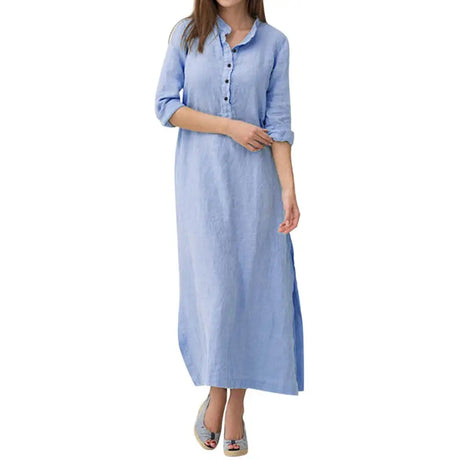 2023 Pre Autumn New Pure Color Dresses For Women Cotton Long Sleeve Plain Oversized Maxi Long Dress Casual Summer Loose Dress - Lootquake