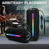 Altavoz inalámbrico portátil Bluetooth 53 para exteriores, resistente al agua IPX6, altavoz de alta potencia con linterna RGB y subwoofer.