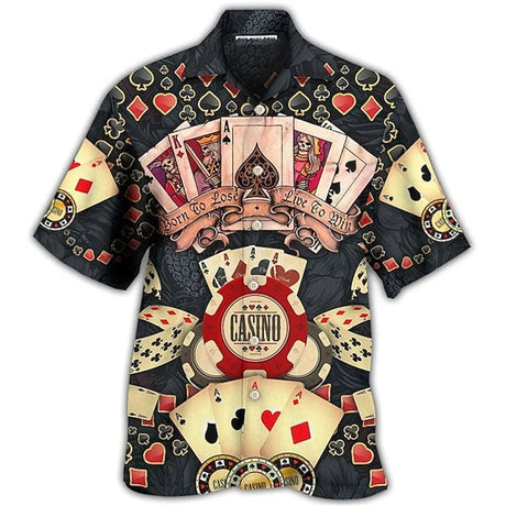 Men's 2024 Casual 3D Shirts Playing Card Printed Fun Shirts Street men's Summer Short Sleeved Clothing Men's Outdoor Clothing - Lootquake