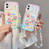 Cute 3D Pig Bracelet Wrist Chain Lanyard Clear Soft Phone Case For iPhone