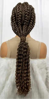 28" Blonde Knotless Cornrow Braids Wig with Curly Ends | Lace Frontal | Baby Hair