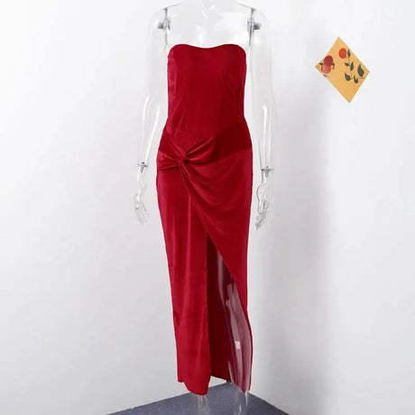Sexy Strapless Patchwork Long Dress Women Slim Sleeveless Pleated Mermaid Dresses 2025 Spring Summer Lady Evening Solid Robe - Lootquake