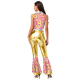 Womens Halloween Retro Hippie Cosplay Costume Party Hip-hop Dance Costume Metallic Shiny Vintage Carnival Bodysuit Jumpsuit